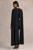 Kalani Black Crew Neck Midi Dress With Cape Sleeves