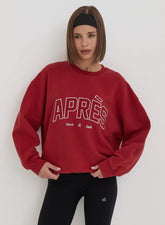 Red Embroidered Apres Slogan Oversized Sweatshirt