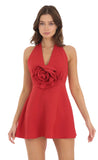 Flower V Neck Dress in Red