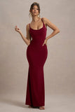 Francoise Berry Cowl Neck Backless Maxi Dress With Lace Insert