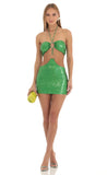 Iridescent Sequin Halter Dress in Green