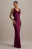 Alesso Burgundy Satin Cowl Neck Slip Maxi Dress