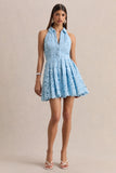 Milly Powder Blue Lace Halter Neck Mini Dress
