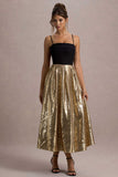 Nicci Black Gold Strappy Midi Dress With Sequin Skirt