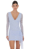 Lace Long Sleeve Tassel Dress in Light Blue