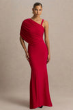 Sylvie Red Asymmetric Neck Maxi Dress