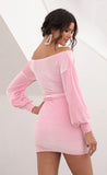 Off Shoulder Dress in Velvet Baby Pink
