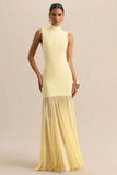 Felina Lemon High Neck Maxi Dress With Sheer Skirt