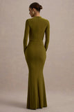 Reid Green Long Sleeve Gathered Maxi Dress
