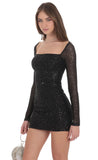 Sequin Long Sleeve Dress in Black