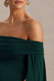 Aquila Bottle Green Bardot Maternity Maxi Dress With Draped Detail