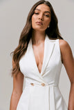 One Kiss White Plunge Neck Tailored Playsuit