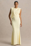Meave Lemon Boat Neck Maxi Dress With Draped Detail