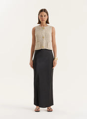 Beige Boucle Knit Sleeveless Waistcoat