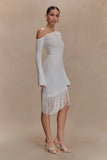 Kayden Fringe Off Shoulder Knit Mini Dress Ivory