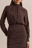 Zella Brown High Neck Maxi Dress With Sheer Skirt
