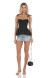 Shoulder Tie Flare Top in Black