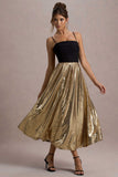 Nicci Black Gold Strappy Midi Dress With Sequin Skirt