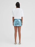 Blue Metallic Faux Leather Mini Skirt