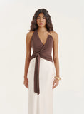Chocolate Halter Neck Tie Wrap Top