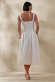 Ashmara White Lace Square Neck Midi Dress