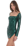 Sequin Long Sleeve Bodycon Dress in Green