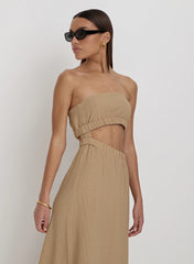 Camel Textured Cut Out Bandeau Maxi Dress
