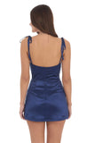 Satin Bodycon Romper in Navy