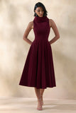 Exclusivity Burgundy High Neck Midi Dress