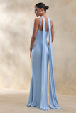 Rhoda Powder Blue Twist Halter Neck Cape Maxi Dress