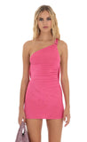 One Shoulder Draped Dress in Pink