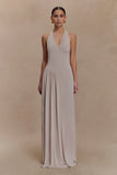 Yelena Ruched Halter Maxi Dress Taupe