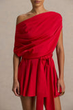 Clydie Red Satin Asymmetric Playsuit With Tie Waist