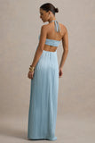 Elayne Powder Blue Halter Neck Maxi Dress With Cut Out Detail