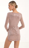 Striped Sequin Long Sleeve Dress in Rose Gold
