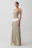 Joyce Stripe Maxi Knit Dress Khaki Ivory