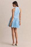 Milly Powder Blue Lace Halter Neck Mini Dress