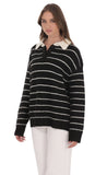 Striped Knit Rugby Jumper in Black