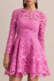 Morina Pink Lace Crew Neck Mini Dress