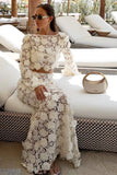 Ibiza Cream Lace Bell Sleeve Crop Top