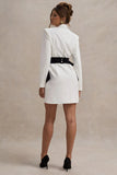 Prized White Tailored Blazer Dress With Black Bow
