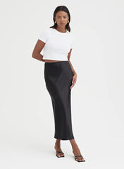 Black Satin Midaxi Skirt