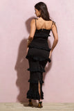 Lauren Black Broderie Strappy Ruffled Maxi Dress