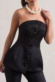 Century Black Satin Strapless Button Front Corset Top