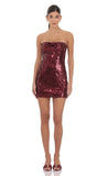Strapless Sequin Bow Dress in Burgundy