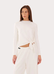 White Long Sleeve Modal Knot Detail Top