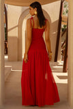 Maeva Red Square Neck Fishtail Maxi Dress With Ruched Detailing