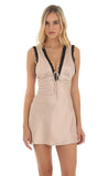 Lace Satin V Neck Dress in Camel
