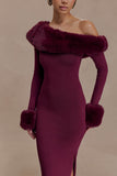 Karleigh Faux Fur Knit Maxi Dress Plum