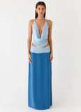 Blushing Bloom Maxi Skirt Baby Blue